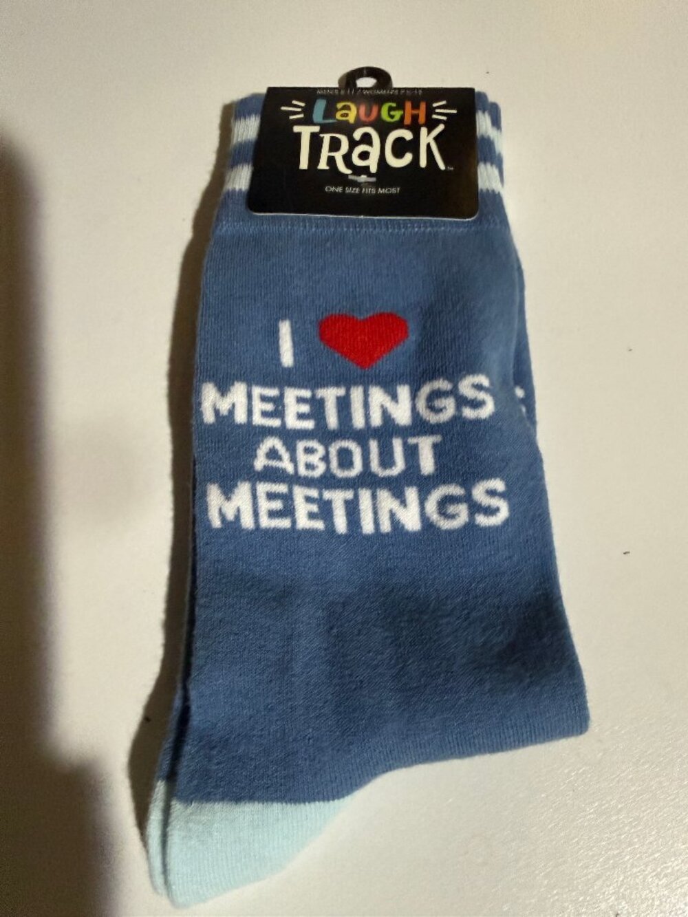 Laugh Track I Love Meetings About Meetings Blue Crew Socks NWT Unisex